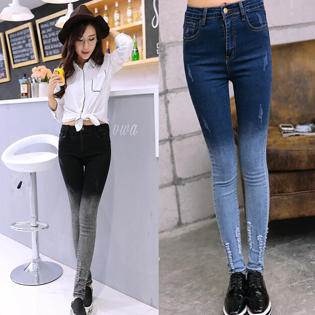 W30966H Hot Korea Style Women Denim Jeans Tight Gradient Skinny For Ladies 2015 W30966H Hot Korea Style Women Denim Jeans Tight Gradient Skinny For Ladies 2015