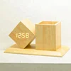 Pen Case Wooden Alarm Voice Control Office Table Alarm Clock Small Cube LED USB