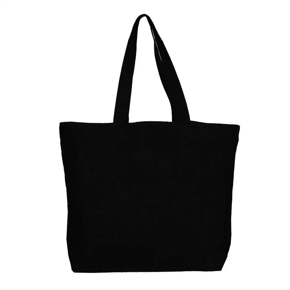 

(Black) - Natural Cotton Tote Shopper Bag chic lady shopping hand custom beach bag, White