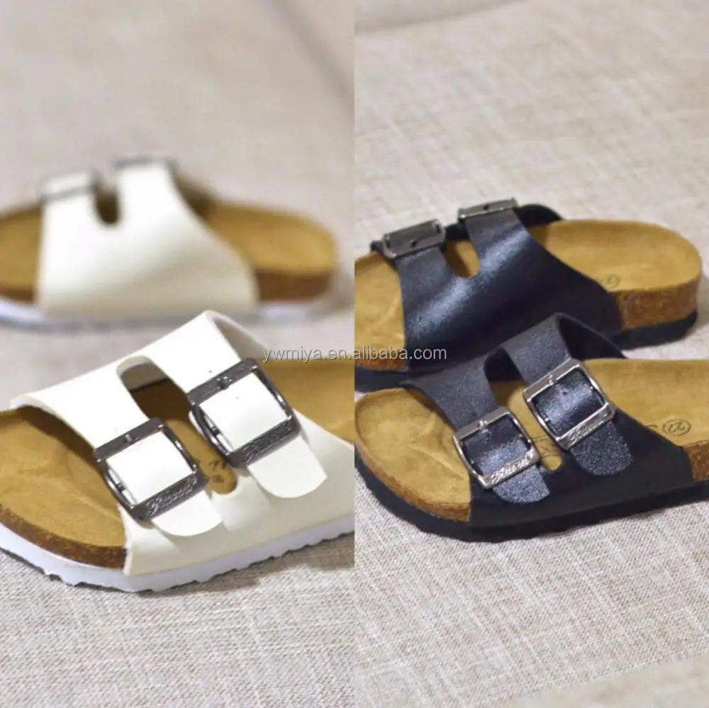 

CD-113 Summer vintage baby girls boys casual comfortable slippers beach cork double buckle sandals wholesale, Black white