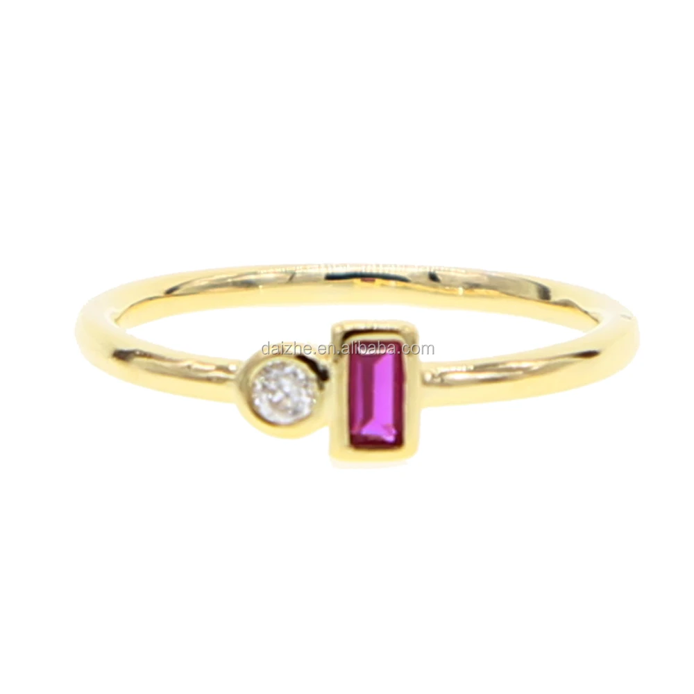 

High quality tiny band gold rings with ruby cz paved stackable rings for women gold finger rings