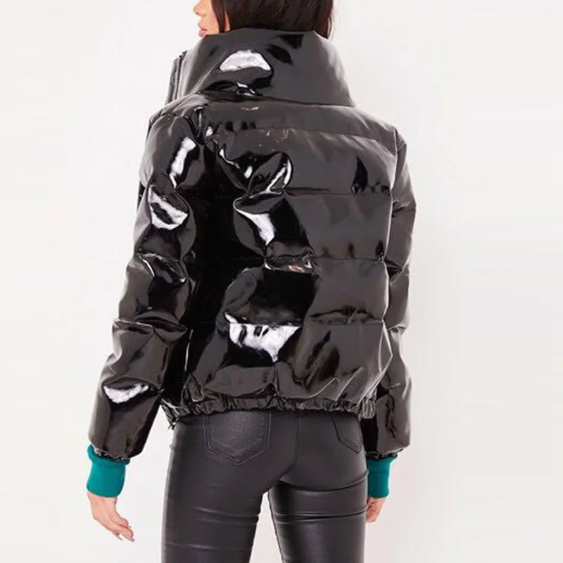 black shiny womens puffer coat