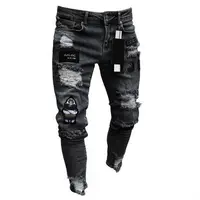 

Fashion destroyed ripped mans denim men biker trousers jeans