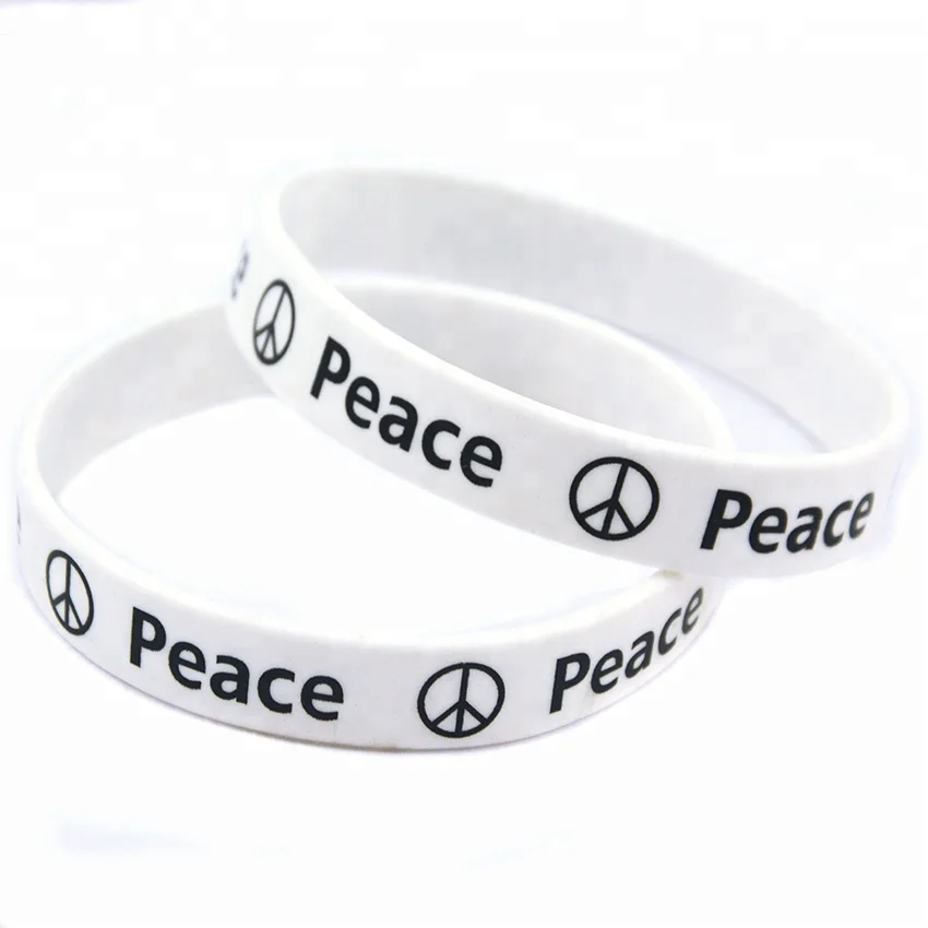 

50PCS Printed Silicone Wristband Says Peace for Charity Activities, Pantone color