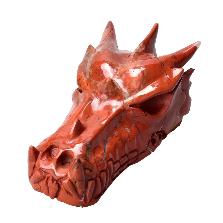 超级优质手工雕刻 6英寸红色碧玉水晶龙头骨