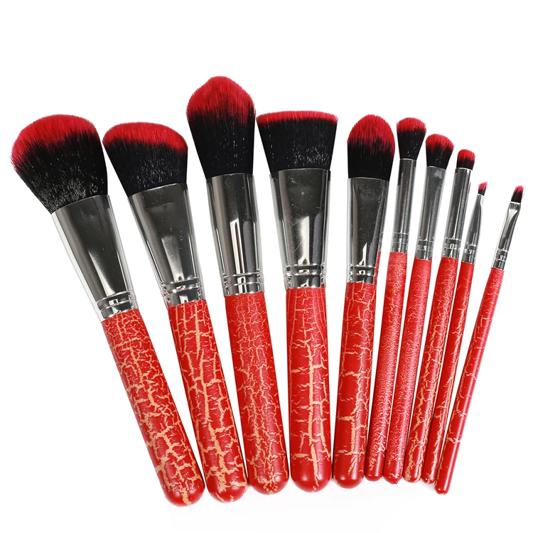 

Low Price Custom Private Label Wooden Makeup Brush Set with Veins, Blue/red