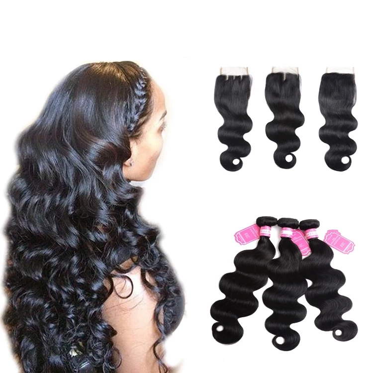 

Li&queen Human Hair Raw Indian Body Wave Hair bundle with closure, 100% human hair weave