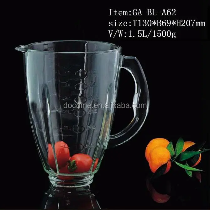 Square Top Glass Blender Jar Set With Plastic Lid,Stainless Steel
