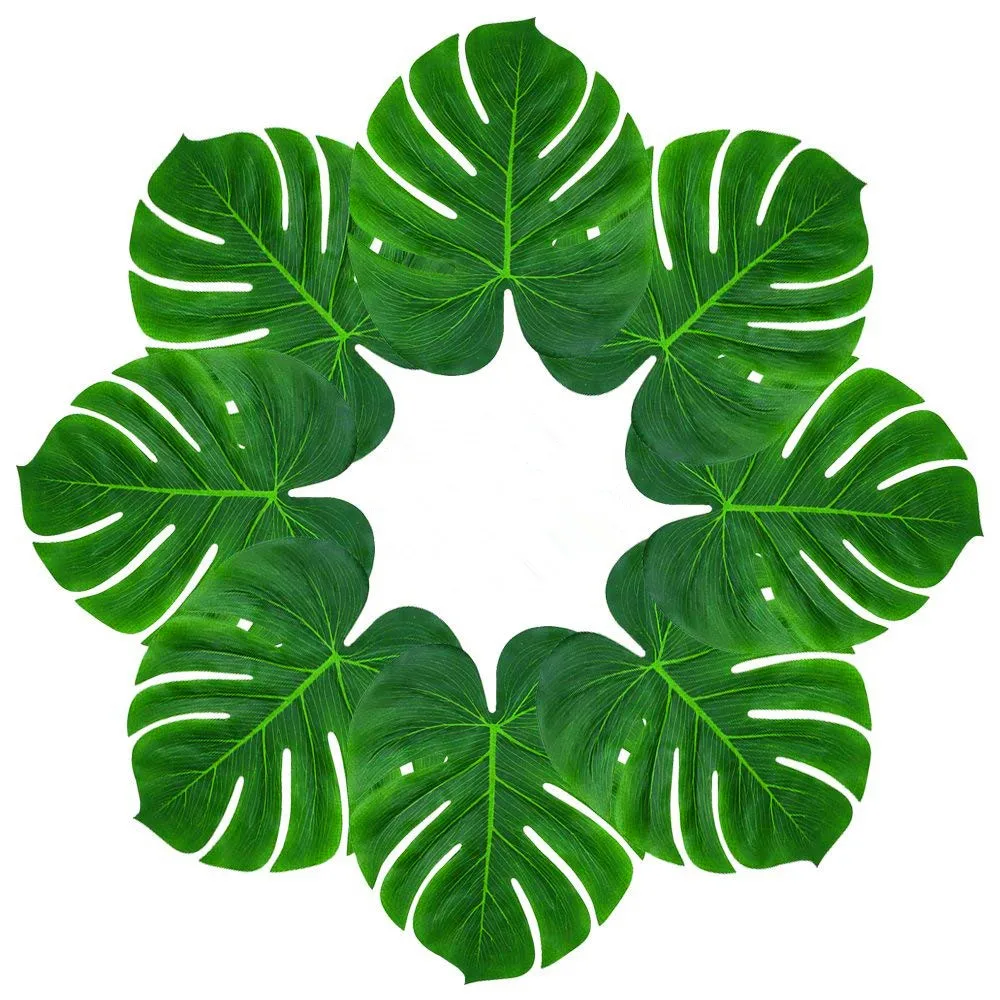 

Silk Palm Tree Leaves Decorations Plastic Banana Large Tropical Artificial Green Leaf Decor for Hawaiian Luau Safari Party