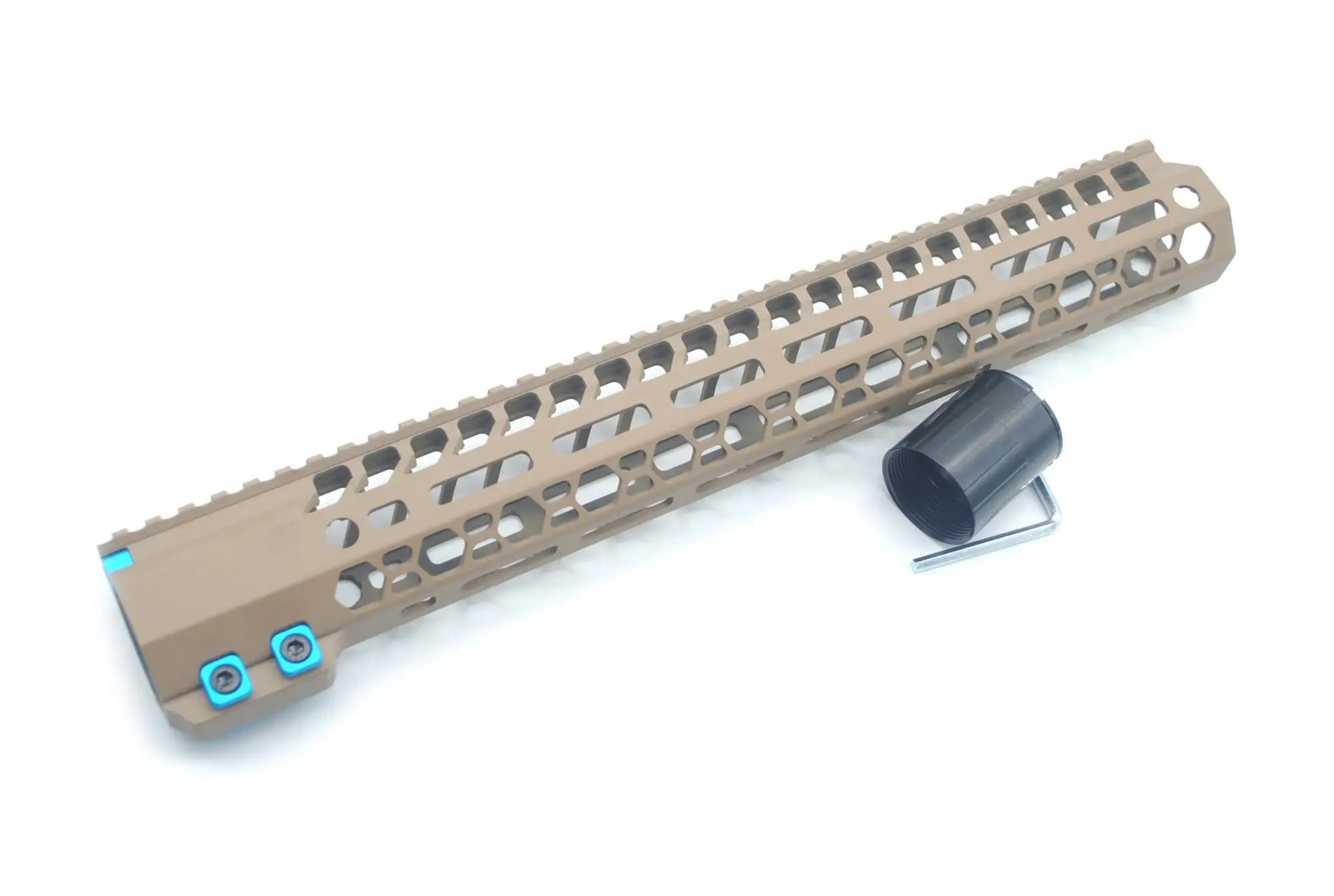 
15 inches .308 7.62 Ultra Light Slim Clamp Style TAN / Flat Dark Earth High Profile MLOK M-LOK Free Float Handguard Rail System 