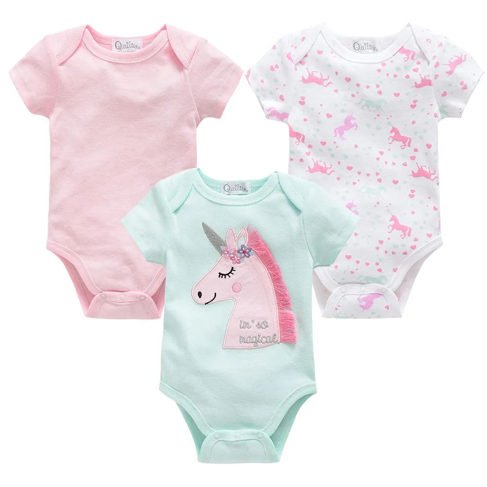 Wholesale Newborn Baby Girls Boys Clothes 3 pcs/set Short Sleeve Cotton Body Baby Romper