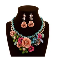 

Women's Rose Necklaces Pendants Transparent Big Resin Crystal Flower Choker Statement Necklace