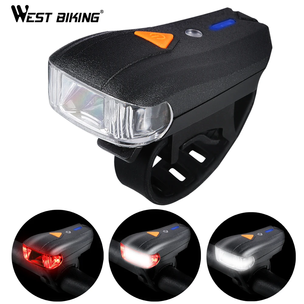 

WEST BIKING 4 Modes Bicycle Front Light USB Charging Mountain Flashlight Universal Led Bike Headlight, Black