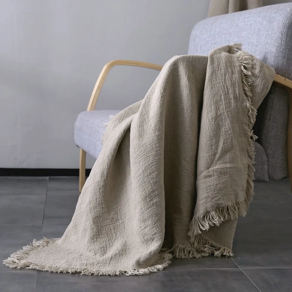 Fringed Pure Linen Blankets Heavy Linen Fabric Made Customer Size Buy