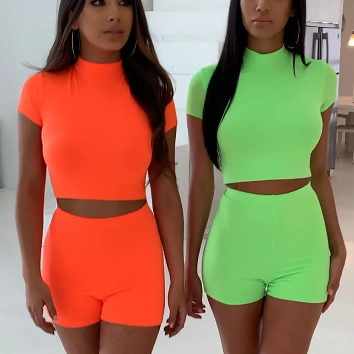 

FS0989B summer lady suits neon color clothing women 2 piece outfit, N/a
