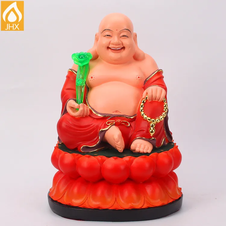 Hand Carved Praying Fiberglass Monk HandPaint Colorful Buddha Statue