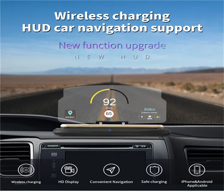 Hud Head Up Display GPS Car HUD with Screen Wireless Charging Car HUD