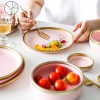 

Decorative Matte Surface Pink Porcelain Ceramic Dinner Pizza Charger Round Plate 9-inch-of-tray