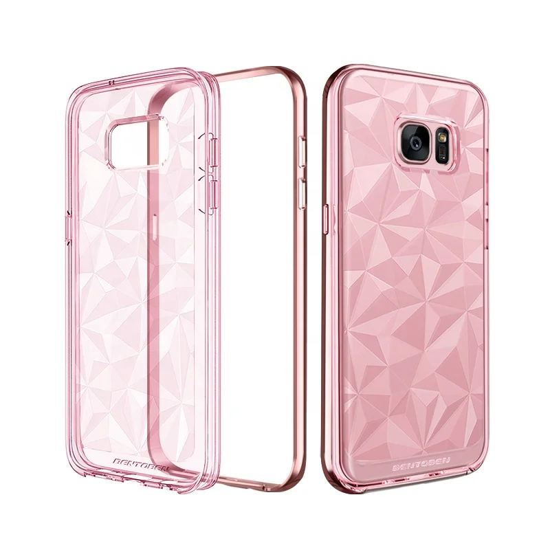 

High quality Bentoben 3D diamond marble black phone case Clear marble phone case for Samsung Galaxy S7 Edge, Rose gold