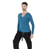 Fashion Adult Men Ballroom Latin Dance Tops V Collar Long Sleeves Training Or Performance Dancing Clothes Sport Dancewear ZH3069