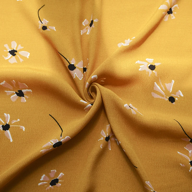 
Yellow rural style digital printing crepe 47% rayon 53% viscose fabric for sale 