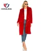 2018 Fashion solid artificial fur lapel front two parallel closure side pockets longsleeve lined straight hem long coat jackets
