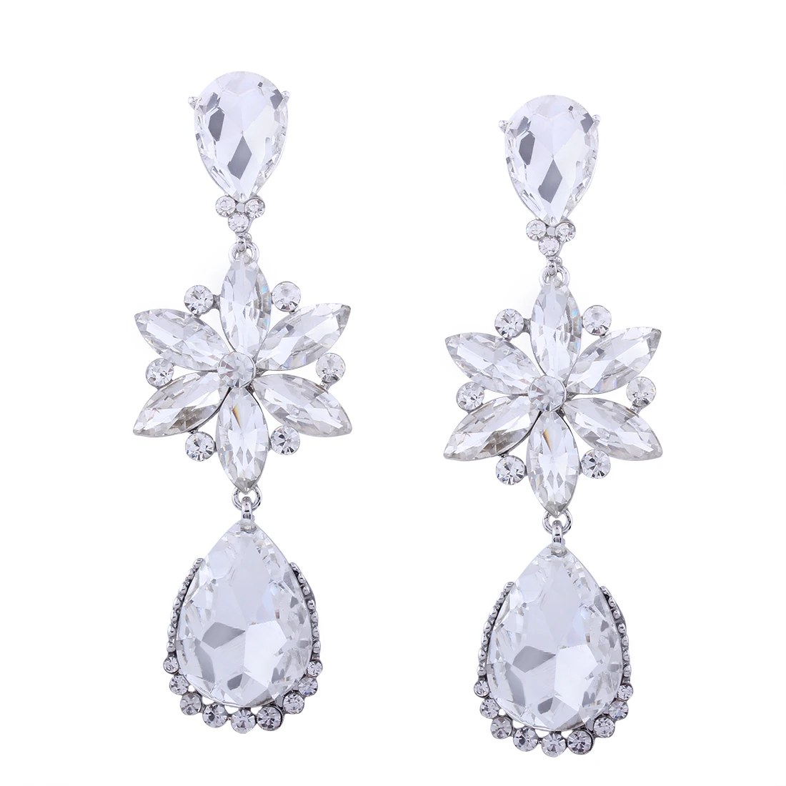 

pageant iridescent water tear drop flower crystal cz pendant beautiful drop big India chandelier earrings, As photo