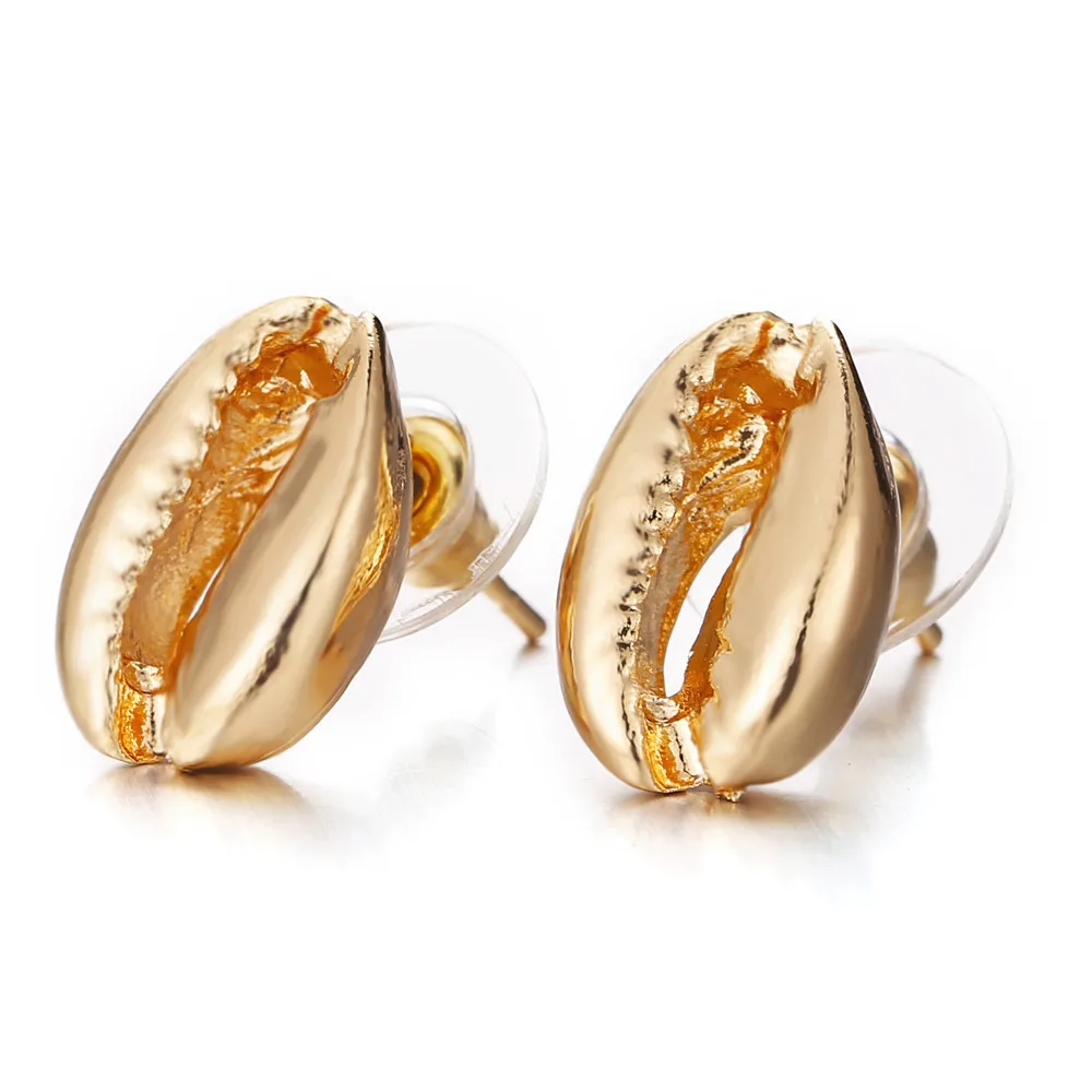 

Sea Ocean Series Statement Jewelry 18K Real Gold Plated Zinc Alloy Metal Shell Stud Earrings For Girl, As picture