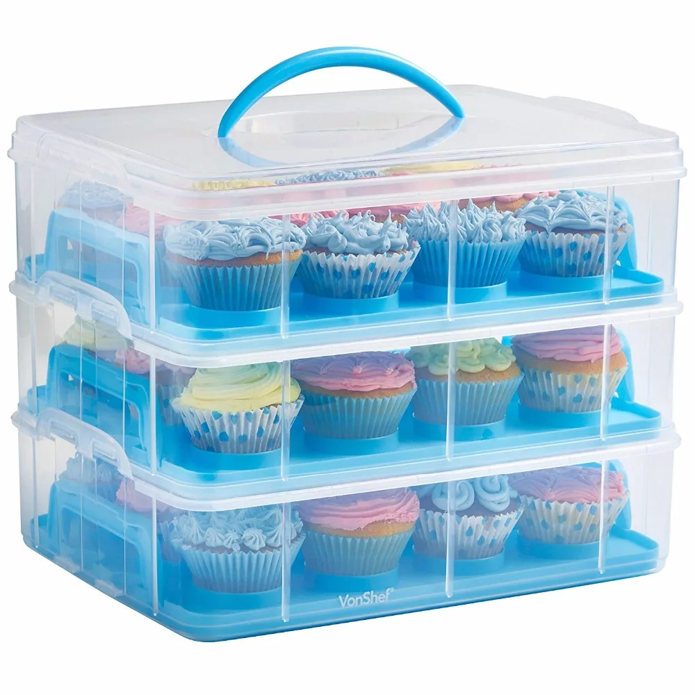 
3 Layer Cupcake and Cookie 36 Large Carrier Two Tiered Holder Stack and Store Cake Carrie 