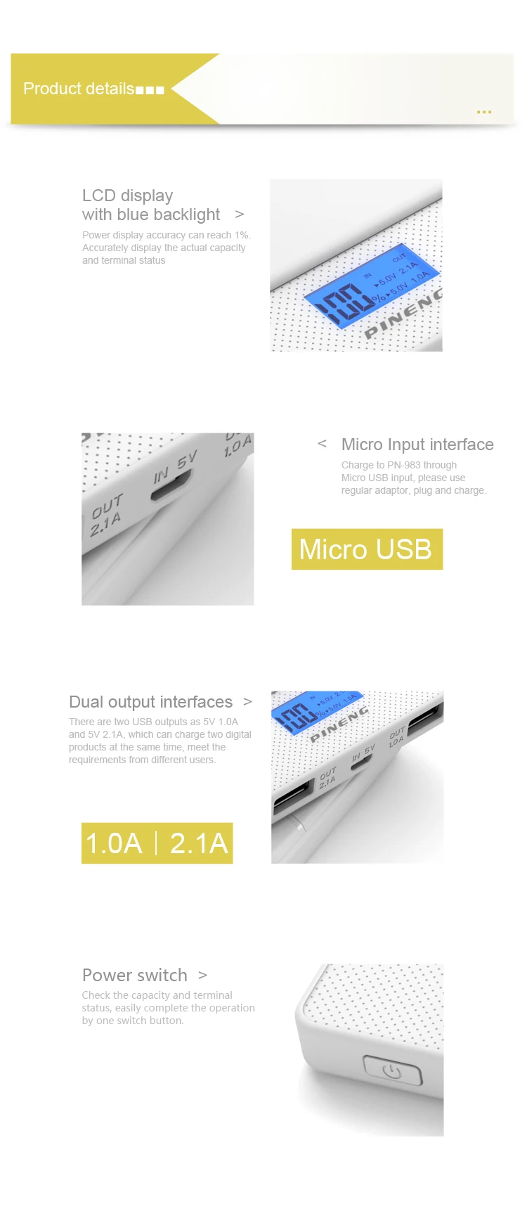 Pineng original factory full capacity 10000mAh power bank for cell phone - ANKUX.COM