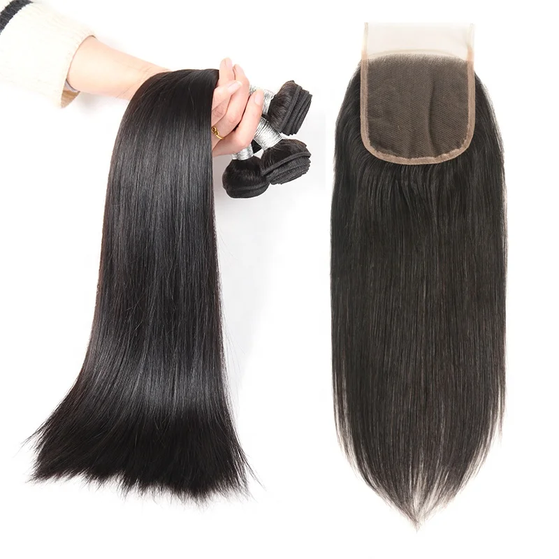 

10A Grade Mink Brazilian Hair Silky Straight Human Hair Bundles Weave With Closure Ms Mary, Natural color