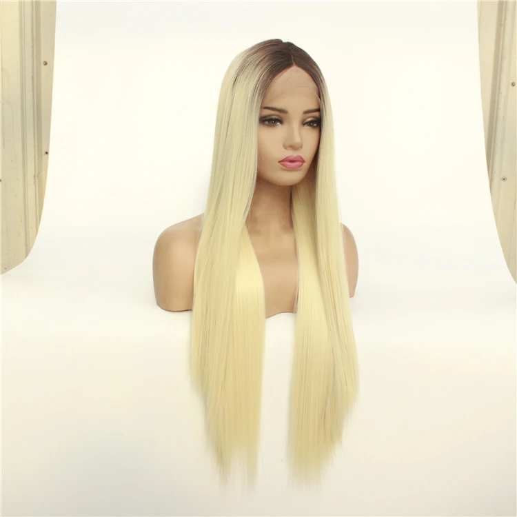 

Beauty Silky Straight 2T Ombre Synthetic Lace Front Wig for Women, Blonde