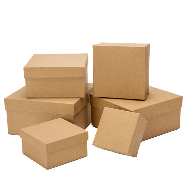 
High Quality DIY Custom Logo Handmade Hard Cardboard Square Shape Brown Kraft Gift Paper Box with lid  (60684899569)