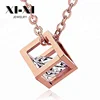 Statement Jewelry Rose Gold Crystal Romance Square Pendant Necklace