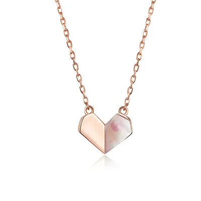 

Heart shaped female romantic Valentine's gift rose gold plated S925 silver necklace, Silver color