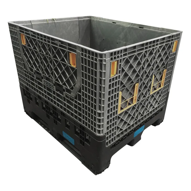 

Stackable large folding plastic industrial storage pallet crate with lid, Gray or others