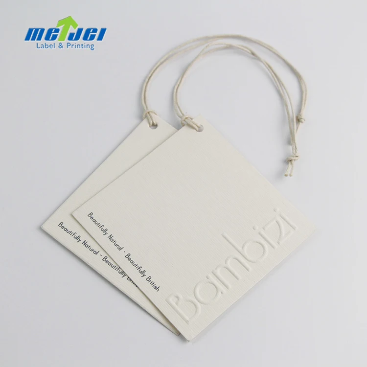 

Custom white embossed logo paper tags, hang tag label for clothing
