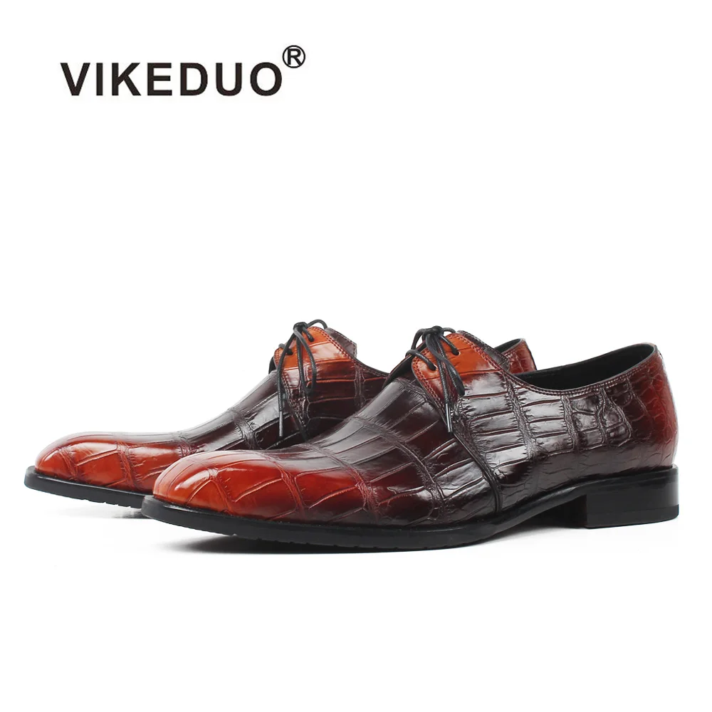 

VIKEDUO Designer New Large Size Crocodile Leather Man Made Dress Shoe Mens Fashion Formal Casual Shoes, Orange