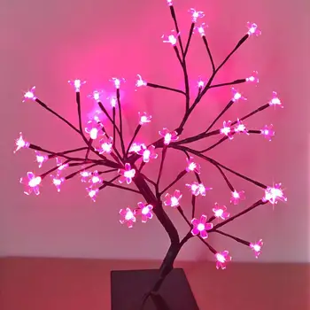 2ft Led Pink Artificial Cherry Blossom Sakura Tree Light Table Lamp 