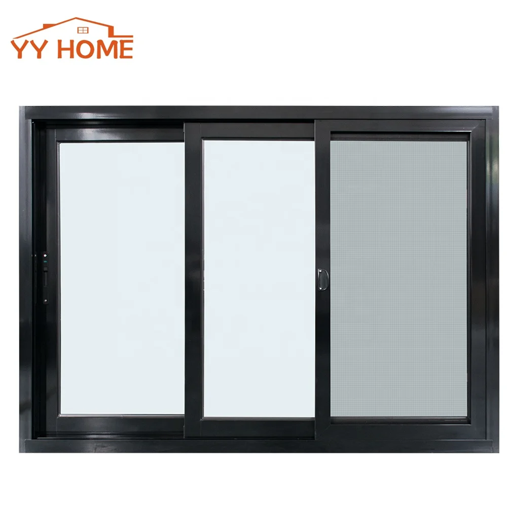 USA Canada Used Double Tempered Glass Aluminum Sliding Slider Windows with Fiberglass Stainless Screen for houses