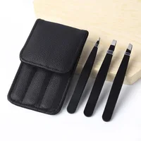 

Stainless Steel Black 3 pcs Acne Removal Eyebrow Lash Extension Tweezer Set With PU Bag