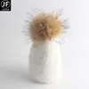 Cute Design Plush warm Baby Beanie Cap Raccoon Fur Ball Knitted Kids Luxury Style Knit Hat