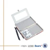 Newest fashion woven pattern pu ladies makeup purse with mirror