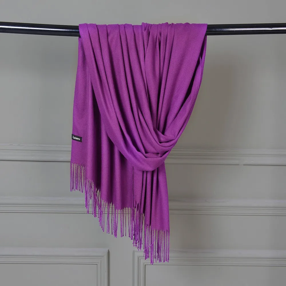 Factory Bulk Wholesale Long Solid Plain Cashmere Scarf With Tassel 100