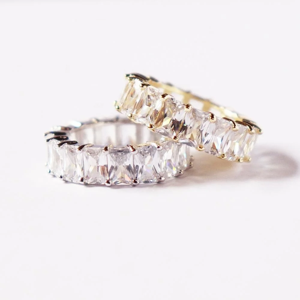 Wholesale single color zircon silver plated baguette cz ring for women