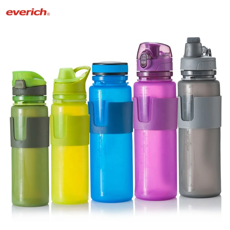 

BPA Free 350ml/500ml/650ml Foldable Sports Silicone Water Bottle Collapsible Silicone Drinking Bottles, Customized color collapsible silicone water bottle