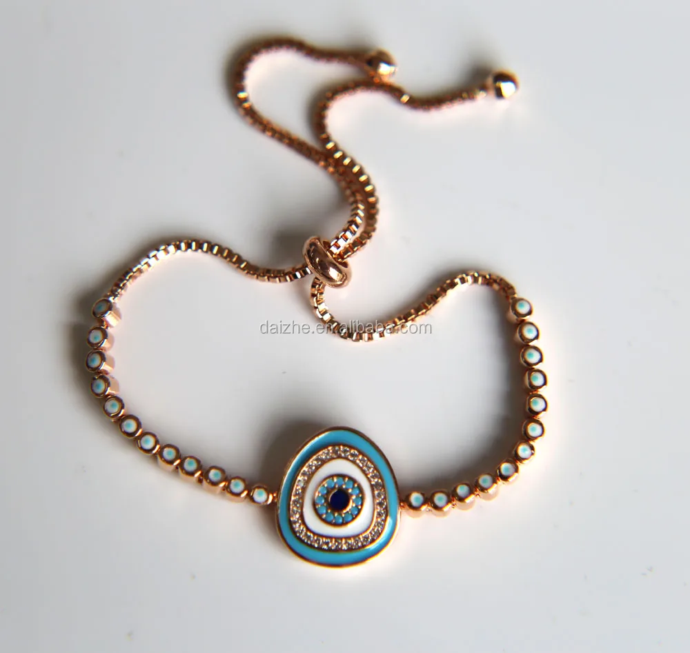

2021 light blue enamel fashion cheap brass evil eye rose gold bracelet