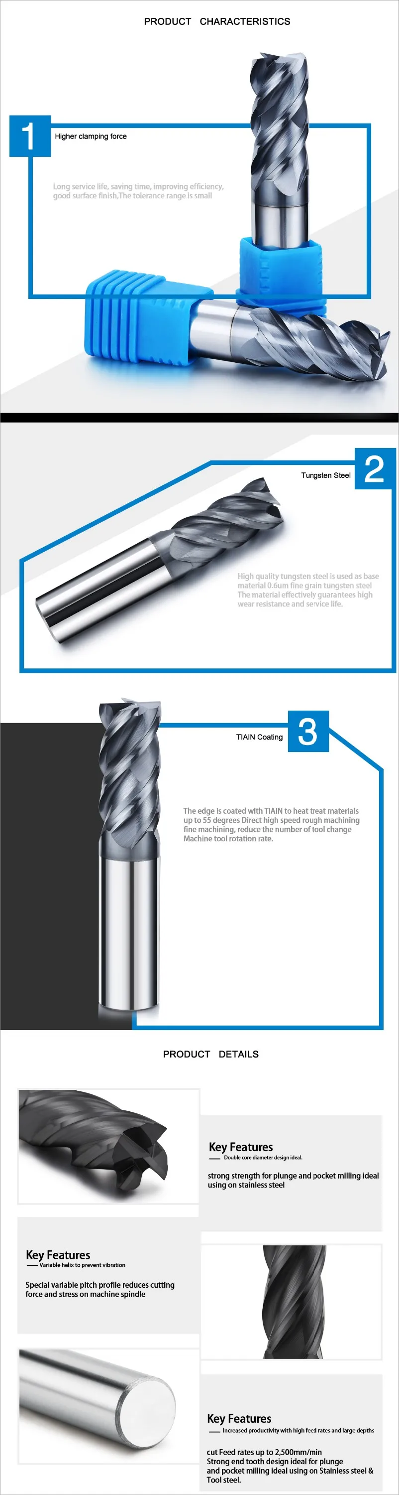 Dohre Special Chamfer 4 Flute Carbide Variable Helix End Mills End