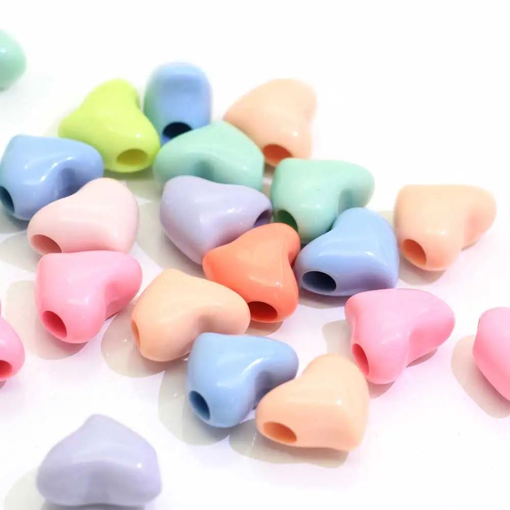 

Bulk Wholesale 4mm Big Hole Acrylic Pastel Heart Beads Loose Plastic Spacer Beads for Jewelry Making