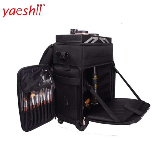 

Yaeshii Soft-Sided Waterproof Durable Large Capacity Nylon Rolling Trolley Cosmetic Beauty Box Makeup Vanity Case with Drawers, Black